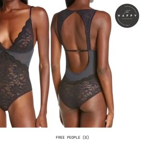 NWT Free People Speed Date Bodysuit Semi Sheer Black Mesh (S)